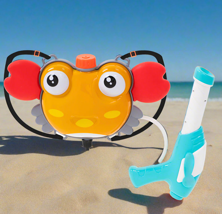 Pistol cu apa pentru copii, Zola, rezervor tip rucsac model crab portocaliu, capacitate 1000 ml, material plastic, dimensiuni 34 x 19 x 5cm, portocaliu cu albastru