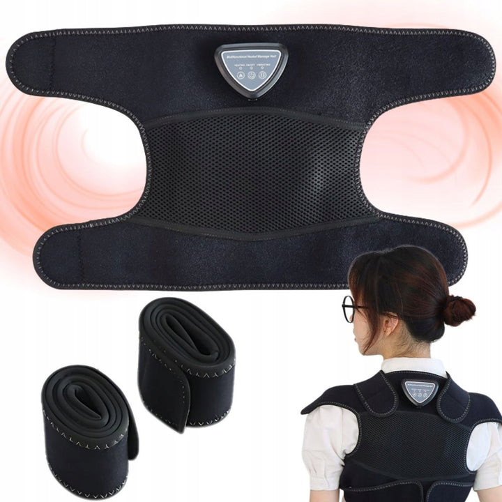 Aparat masaj cu incalzire, Zola, pentru spate, umeri si genunchi, 3 moduri masaj, fixare velcro, alimentare USB-C, 52 x 28 cm, negru