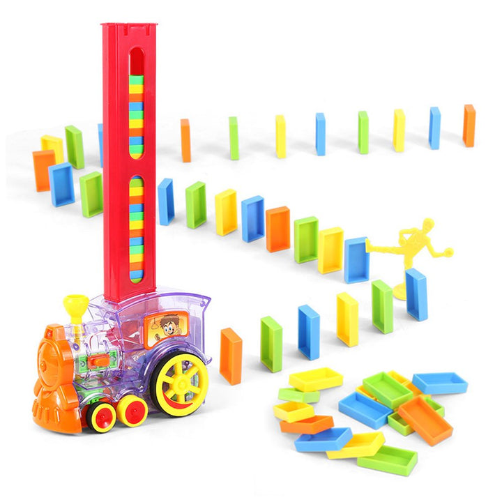 Tren interactiv cu piese domino, Zola®, Electric, 60 piese, cu lumini si sunete, 34.5x15.5x7.5 cm