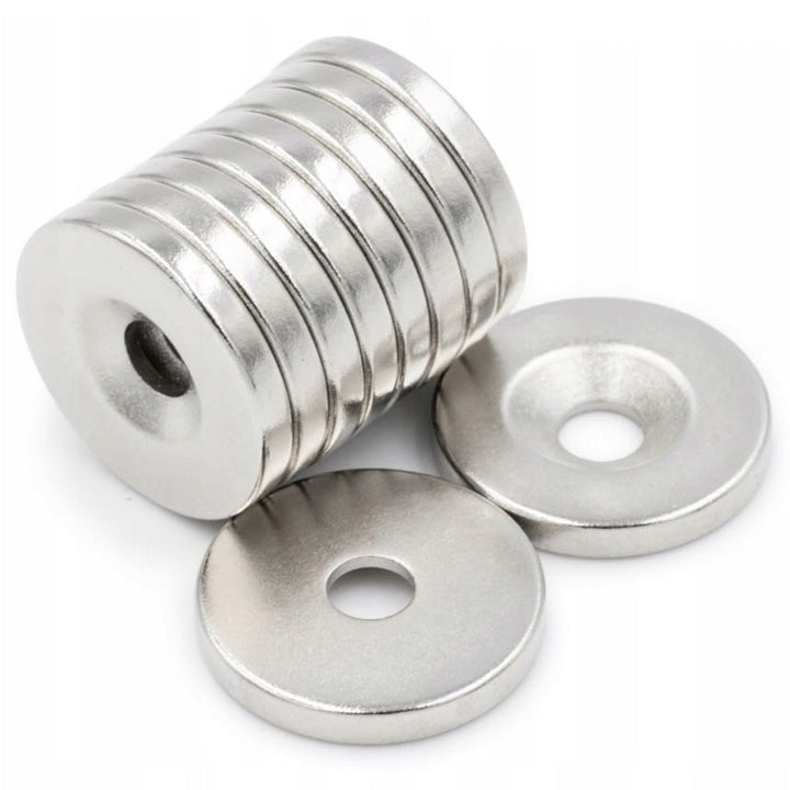 Set 10 magneti rotunzi, Zola, neodim, orificiu pentru fixare surub, 12 x 3 mm, argintii