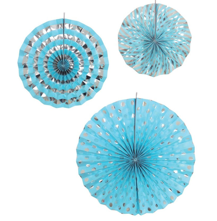 Set 3 evantaie pentru petrecere, Zola®, albastre, modele si marimi diferite