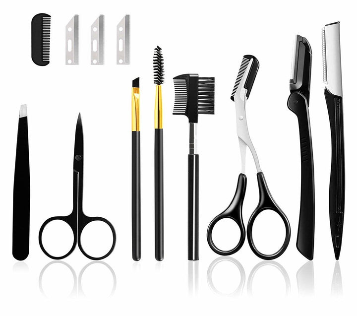 Set 11 instrumente pentru modelarea sprancenelor si genelor, Zola®, din otel inoxidabil, negre