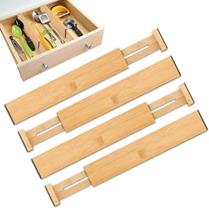 Set 4 organizatoare pentru sertar, Zola, din lemn de bambus, latime reglabila 43-56 cm, maro