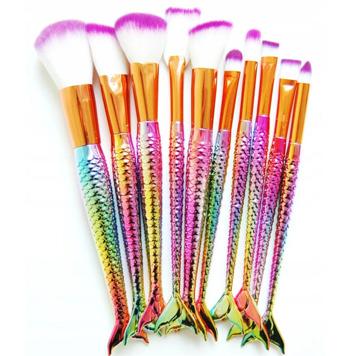 Set 10 pensule pentru machiaj cu husa, Zola®, diferite forme, forma coada de peste, multicolore