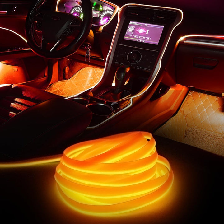 Banda LED pentru  masini, Zola®, lumina ambientala, 12 V, include cablu cu mufa USB si bricheta auto, lungime 5M, portocalie