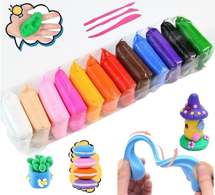Set plastilina spuma magica pentru modelaj, Zola, 12 culori, 3 ustensile