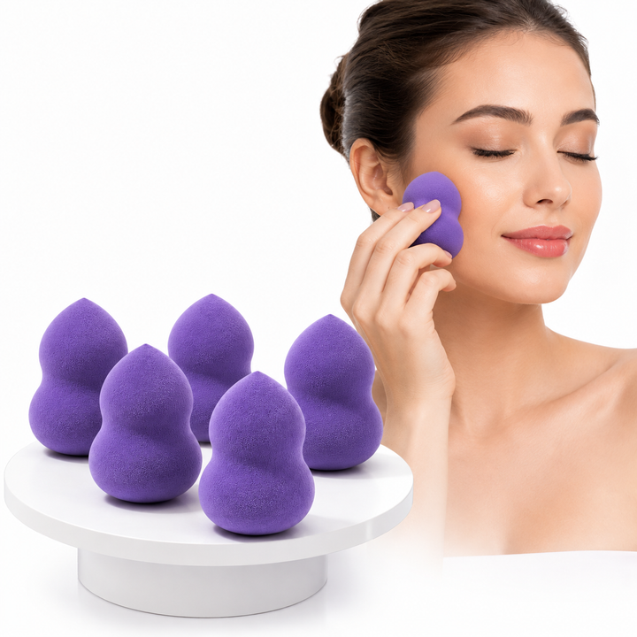 Set 5 bureti pentru machiaj, Zola®, delicat si moale, usor de curatat, forma para, mov