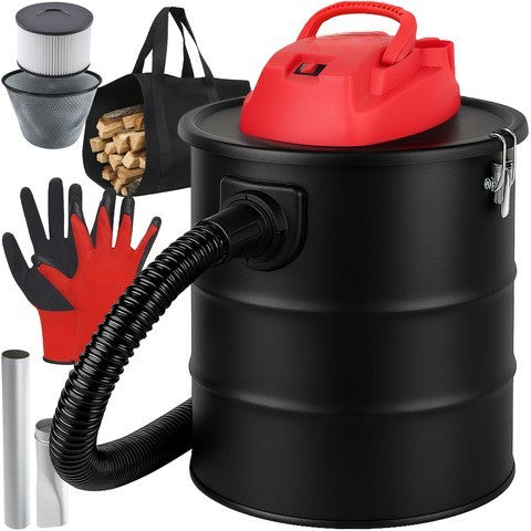 Aspirator pentru cenusa, manusi si geanta lemne, Zola, 15 l, 1200 W, filtru hepa, functie suflare, fara sac, otel inoxidabil, 40 x 25 cm, negru/rosu