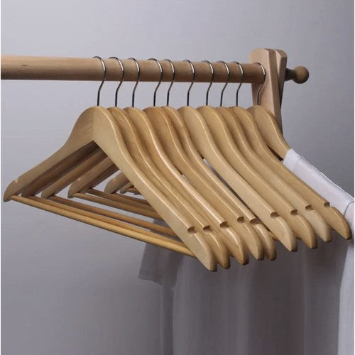 Set 10 de umerase din lemn, Zola, carlig pivotant, pantaloni, camasi, rochii, crem, 24 x 44.5 cm