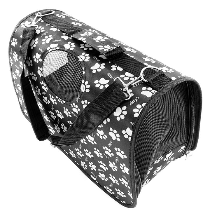 Geanta de transport caini sau pisici,Zola® pliabila, baza rezistenta, model negru cu imprimeu, 45x27x20 cm