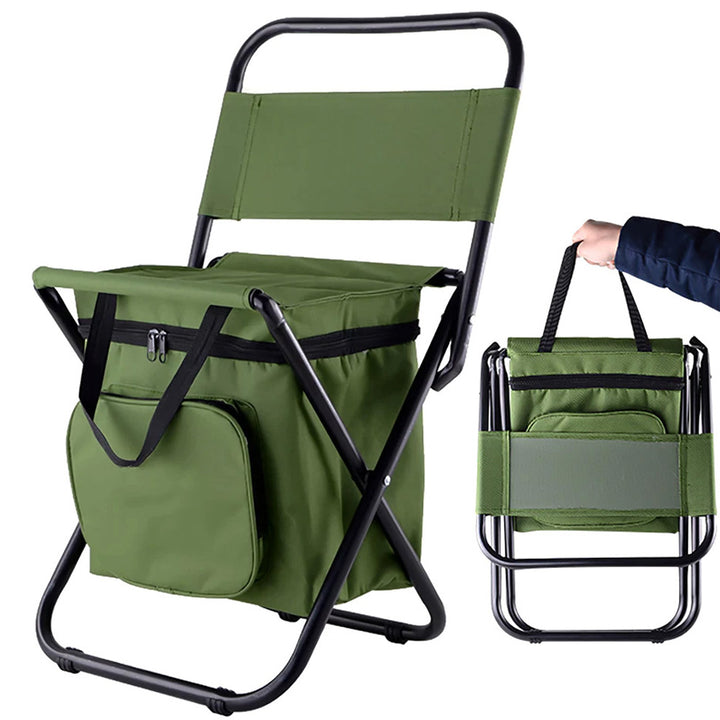 Scaun de pescuit pliabil, Zola®, cu geanta termica, spatar, manere pentru transportat, kaki