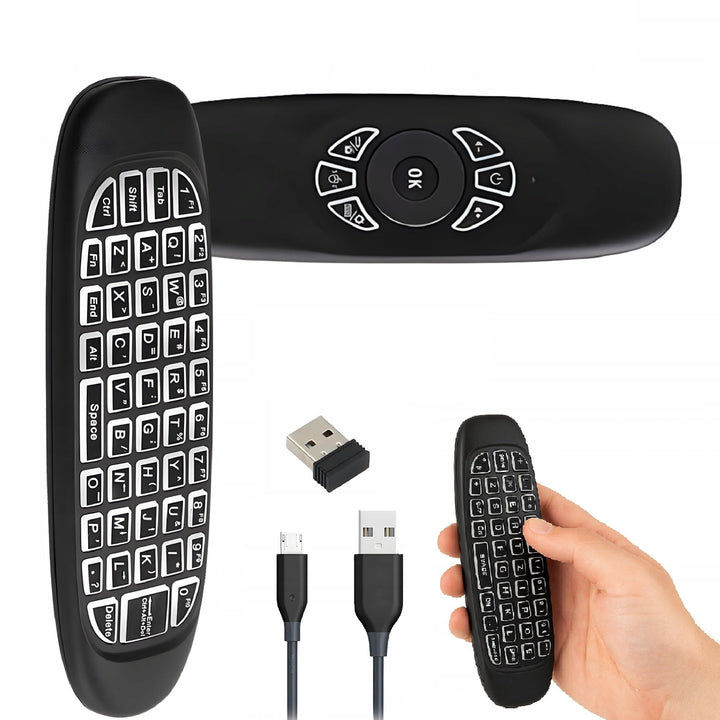 Telecomanda universala 3 in 1 , Zola, smart TV, tastatura qwerty, functie air mouse, Plug & Play, 151 x 45 x 14 mm, neagra