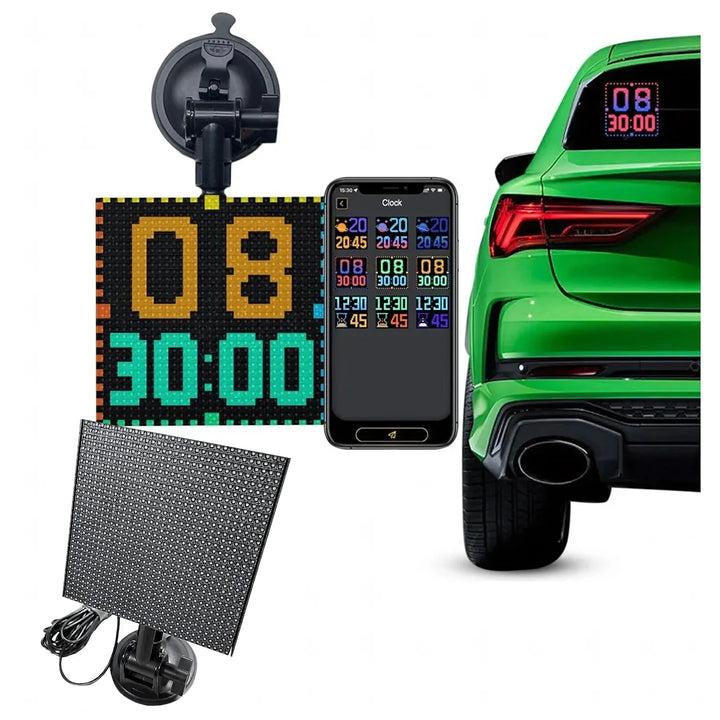 Ecran digital LED RGB auto, Zola, afisare text si simboluri, control aplicatie, suport ventuza, USB, 13.1 x 12.8 cm