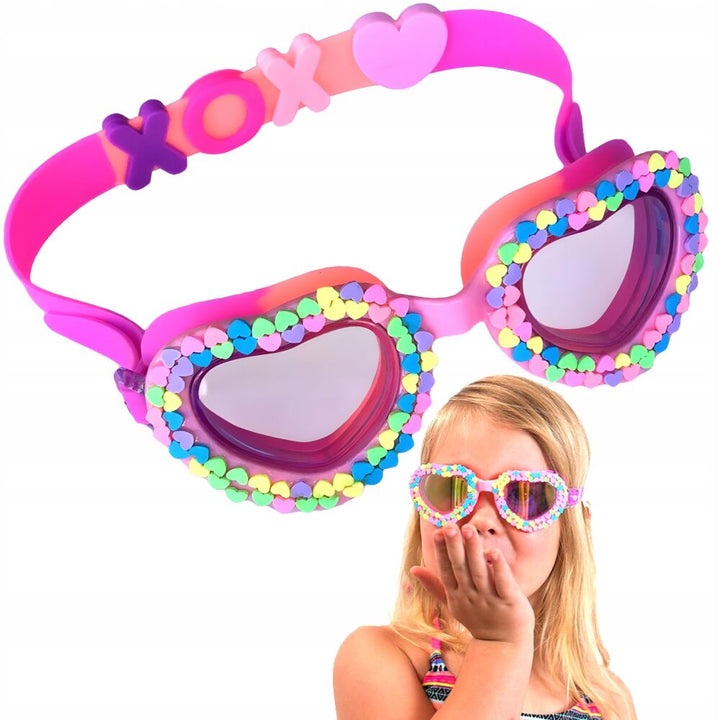 Ochelari pentru inot, Zola®, din silicon, 3 ani plus, plastic, latime 14 cm, model inimioare roz si multicolore