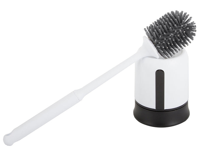 Perie de toaleta, Zola®, cu suport rezistent la scurgeri, peri moi din silicon, culoare alb/negru, lungime 40 cm