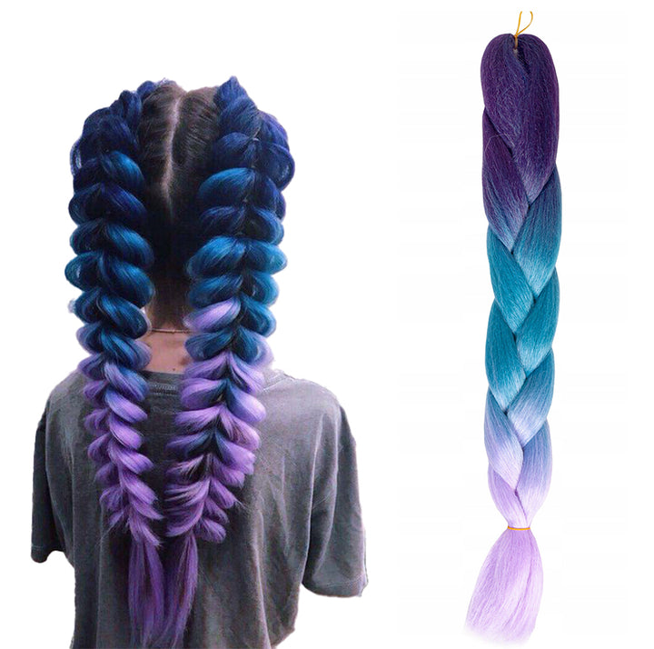 Extensii par sintetic pentru impletituri, Zola®, ombre albastru mov, 60 cm