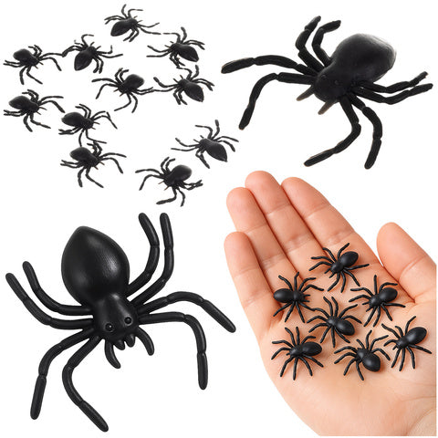 Set 10 paianjeni decorativi, Zola, pentru Halloween, PVC, 3 x 3 cm, negri