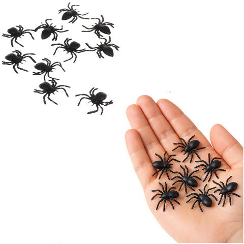 Set 10 paianjeni decorativi, Zola, pentru Halloween, PVC, 3 x 3 cm, negri