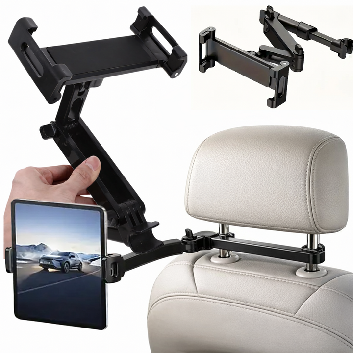 Suport auto pentru tableta si telefon, Zola, reglare 16-25 cm, rotire 360°, brat pliabil 3-23 cm, fixare tetiera, negru