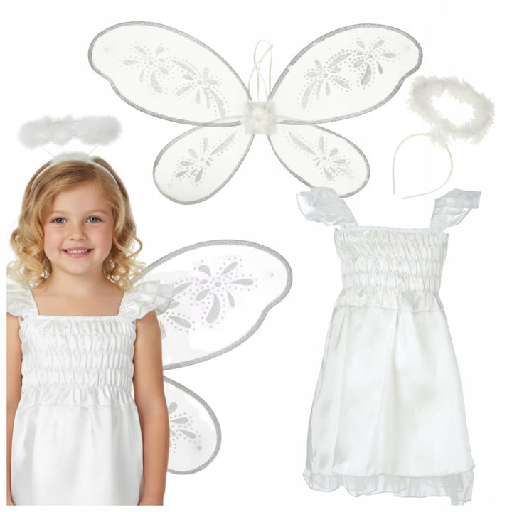Costum inger pentru fetite  3 piese, Zola, 110–120 cm, 3 piese, rochie, aripi si coronita