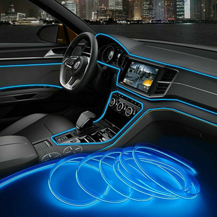 Banda LED pentru  masini, Zola®, lumina ambientala, 12 V, include cablu cu mufa USB si bricheta auto, lungime 5M, albastra