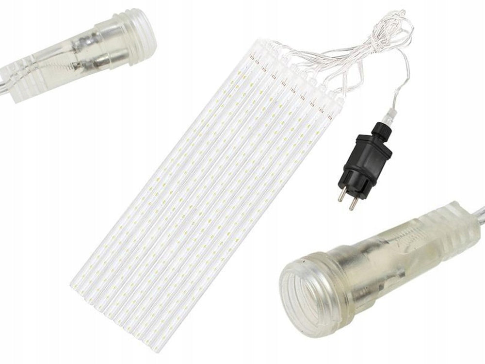 Instalatie de Craciun, Zola®, 8 Tuburi LED Ploaie de meteori, lungime totala 4.5 m, lungime tub 50 cm, lumina calda, 7V, impermeabilitate IP44, 244 leduri