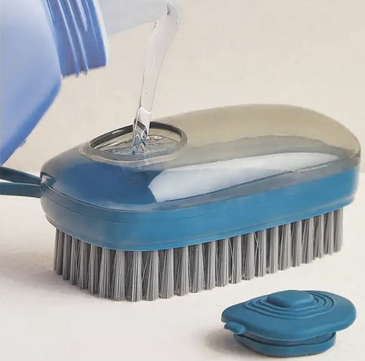 Perie cu dozator de detergent, Zola, din plastic si silicon, suport pentru agatat, 12x5.5x5.8 cm, albastru