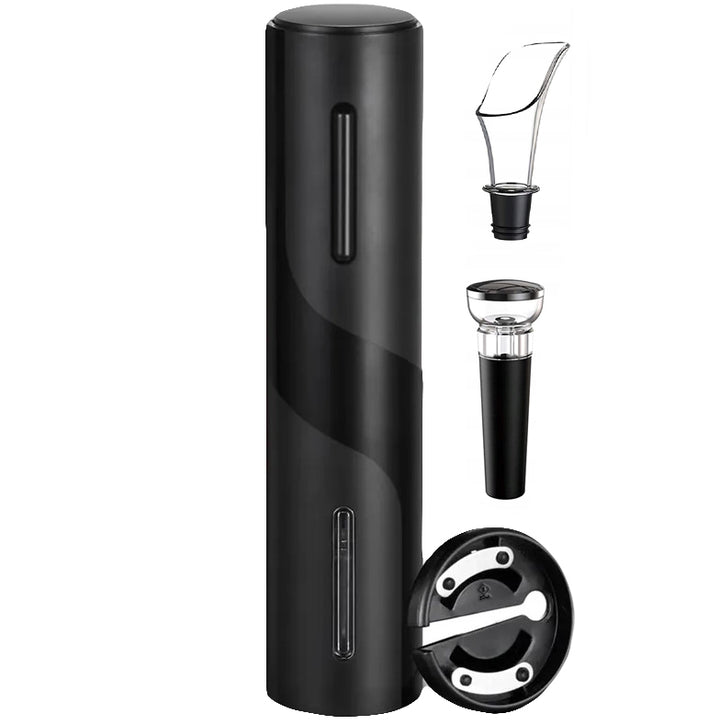 Set tirbuson electric pentru sticle, Zola®, cu taiere, usor si rapid de utilizat, cu dop de vin, negru, 23x4.8 cm