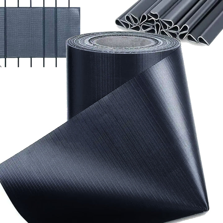 Set banda decorativa pentru ingradire garduri, Zola,&nbsp;20 de clipsuri incluse PVC rezistent, 450g/m2, 19 x 3500 cm, neagra