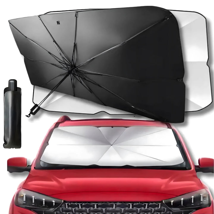 Parasolar parbriz auto tip umbrela, Zola, pliabil, protectie UV, 125 x 65 cm, negru/gri