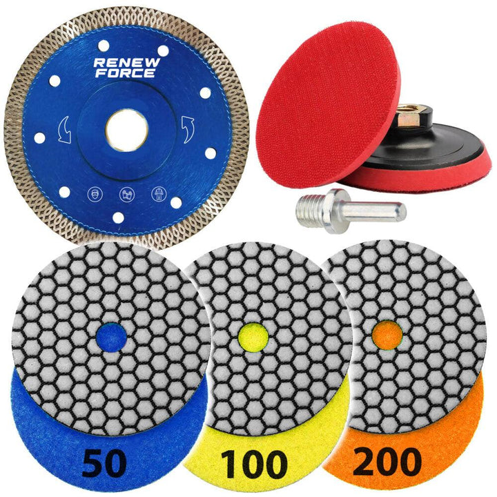 Set 5 discuri 100mm, Zola, 3 diamantate pentru gresie, piatra, ceramica, marmura, tigla, glazuri ceramice si teracota, 1 disc pentru taierea materialelor dure, 1 disc pentru slefuit, filet M14, diametru 100