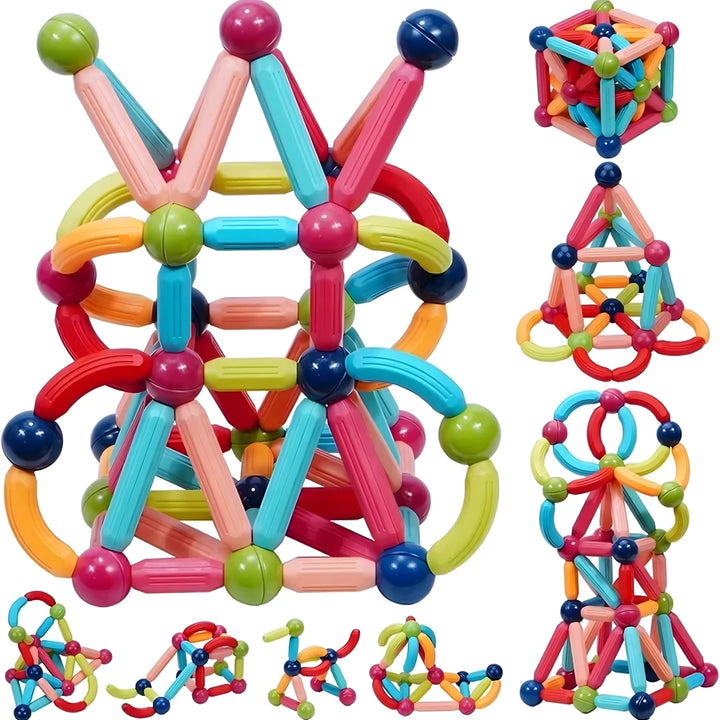Joc magnetic 120 piese, Zola, constructii 2D si 3D, plastic/metal, multicolor
