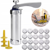 Aparat pentru fursecuri si biscuiti, Zola®, 20 de forme si 4 accesorii de ornare, otel inoxidabil, 21x5.5 cm, argintiu