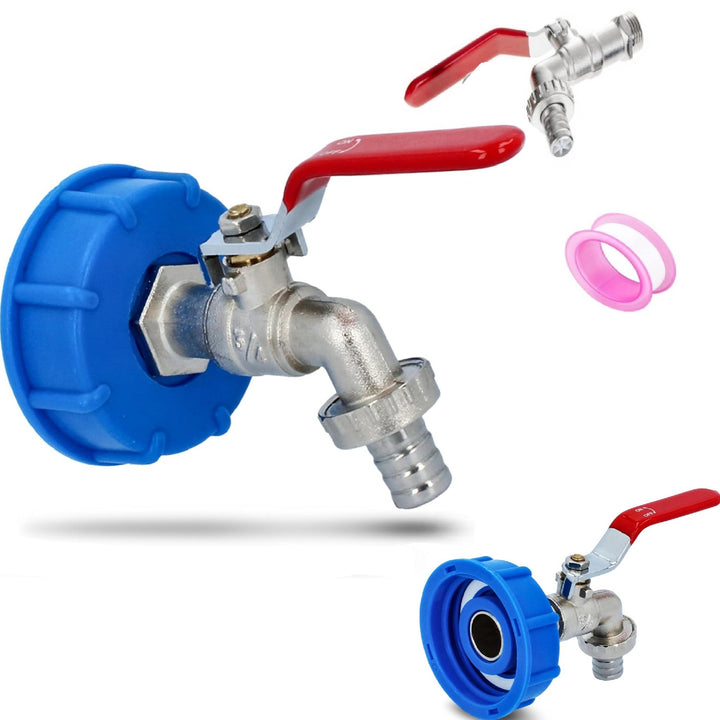 Robinet pentru scurgere rezervor IBC, Zola, 1/2", banda PTFE, aliaj metalic, argintiu/albastru