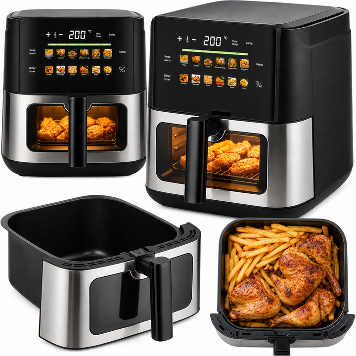 Friteuza Air Fryer cu aer cald, Zola, 8L, 1700W, 12 programe, control touch, afisaj LCD, fereastra vizualizare, iluminare interioara