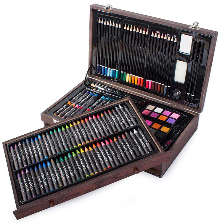 Set pictura si desen, Zola, 143 de piese, cu gentuta depozitare din lemn, maner de transport, 23x34x9 cm, maro