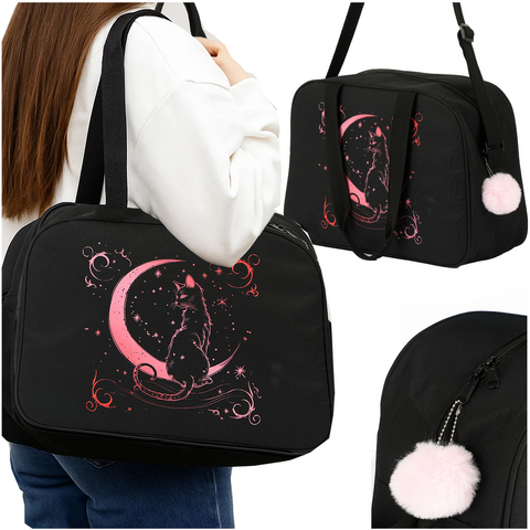 Geanta de umar pentru fete, Zola, capacitate 13L, curea reglabila 110 cm, manere fixe, poliester, 40 x 28 x 12 cm, negru/roz
