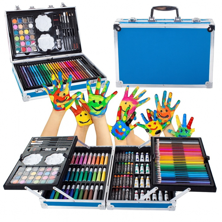 Set 145 piese de pictat si desen, Zola,  gentuta stil geamantan, maner rezistent, 34 x 23 x 9 cm, albastru