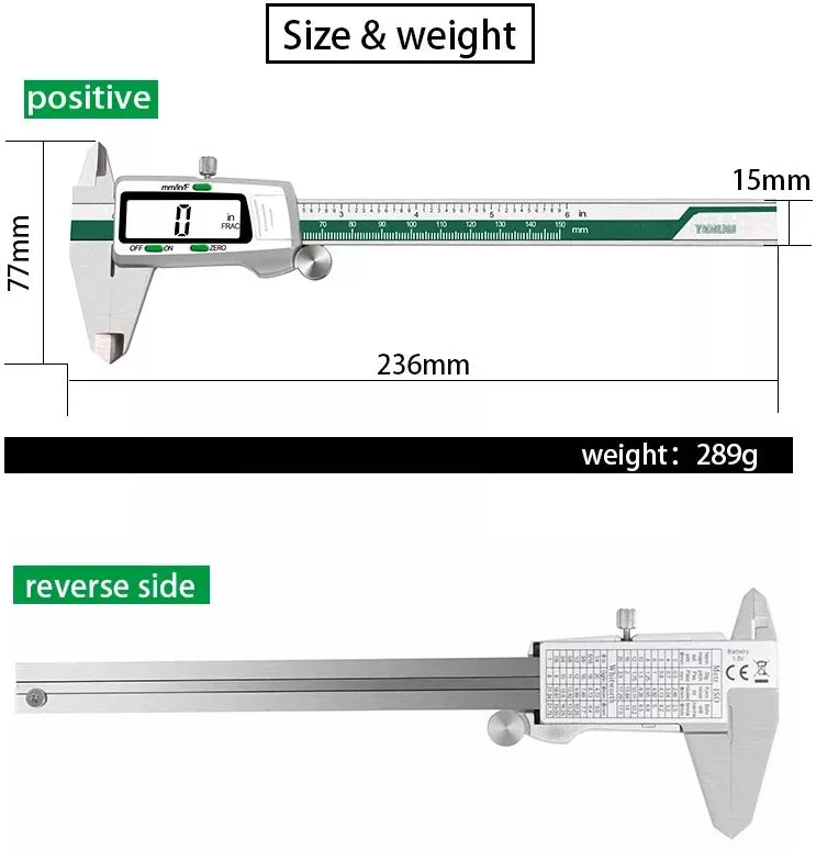 Subler electronic de precizie, Zola, precizie maxima 0.01 mm / 1/128 inchi, 0-150 mm, viteza de masurare 1.5 m/s, otel galvanizat, 23.6 cm