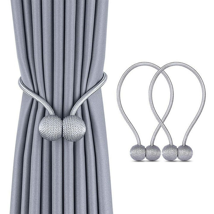Set 2 magneti decorativi pentru fixarea draperiilor si perdelelor, Zola®, textil, 49 cm, argintii