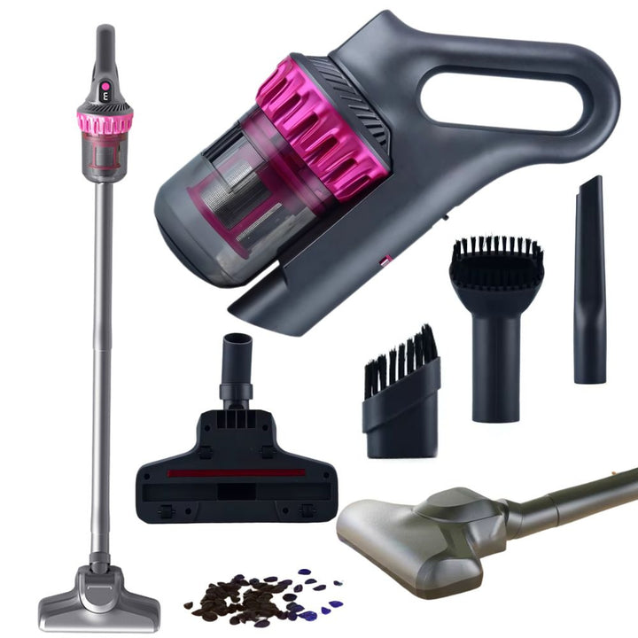 Aspirator vertical 2 in 1 fara fir, Zola, 100 W, fara sac, filtru HEPA, 5 duze diferite, 2 perii, parte de mana detasabila, 103.7 x 21 x 9.4 cm, gri/roz