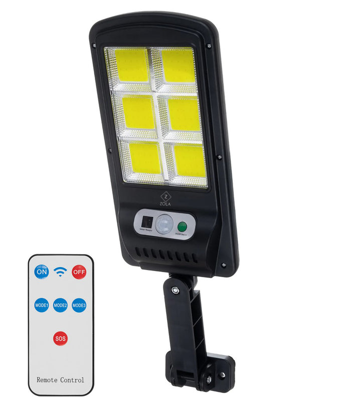 Lampa cu panou solar, Zola®, senzor de miscare si de lumina, cu suport de fixare pe perete, telecomanda inclusa, 120 Ledu-uri, 4 moduri de iluminare, waterproof