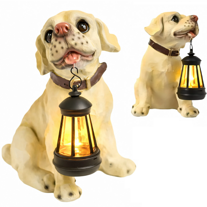 Lampa LED solara de gradina, UBX, model catel cu lampadar, 300 mAh, IP44, plastic, 24.5 × 15 × 19.5 cm, bej