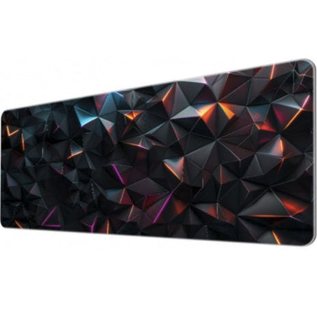 Mouse pad, Zola, cauciucat pentru gaming, anti-derapant, model triunghiuri 3D, 90 x 40 cm, negru/multicolor