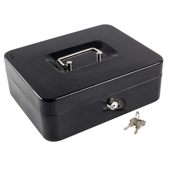 Caseta de bani, Zola®, prevazuta cu maner pentru transportare usoara, 2 cheite, neagra, 15x12x8 cm, neagra