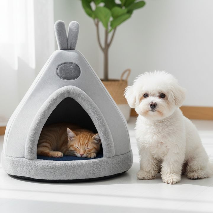 Culcus pentru caini si pisicI, Zola, material moale, perna confortabila, 45 x 45 x 42 cm, gri