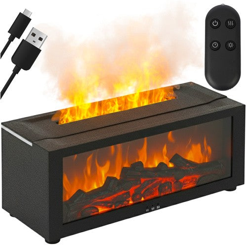 Difuzor aromaterapie efect semineu, Zola, 150 ml, 20-25 ml/h, 10 W,  lumini LED, temporizator, telecomanda, USB, 26 x 10 x 9.5 cm, negru
