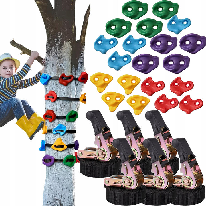 Set prize catarare copac, Zola, 20 piese escaladare, 6 curele fixare, montare fara gaurire, multicolor