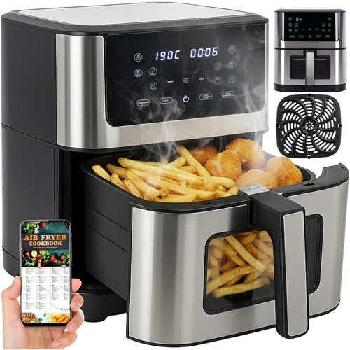 Friteuza Air Fryer cu aer cald, Zola, 8 l, 1800W, 10 programe, temperatura 80 - 200°C, afisaj LED, 30 x 30 x 35 cm, negru/gri