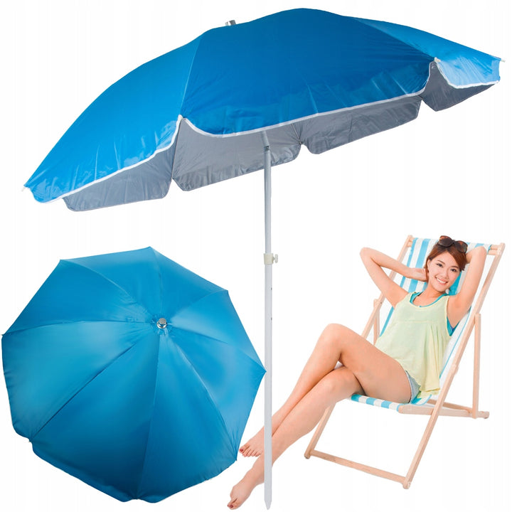 Umbrela pentru plaja, Zola®, albastra cu aluminiu, diametru 200 cm